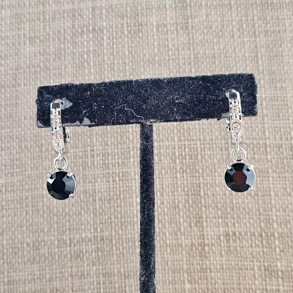 Women Earrings made with Swarovski Elements Black/Silver Tone Jewelry New - Picture 3 of 12